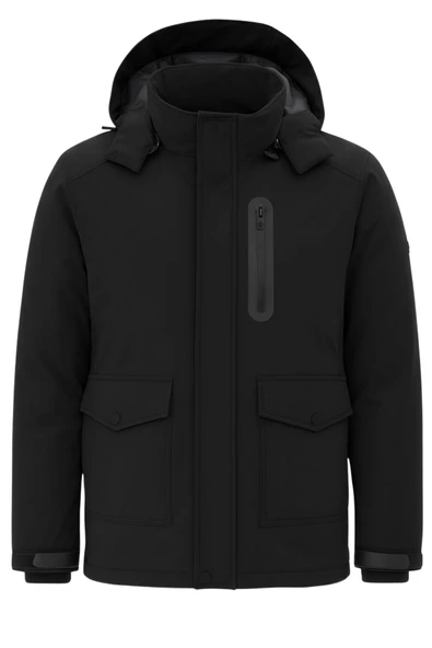 Erkek Siyah Outdoor Su Geçirmez Kapüşonlu Kışlık Kaban – Rüzgar ve Yağmura Dayanıklı