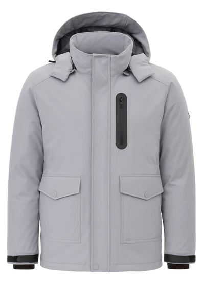 Erkek Gri Outdoor Su Geçirmez Kapüşonlu Kışlık Kaban – Rüzgar ve Yağmura Dayanıklı ürün görseli 1