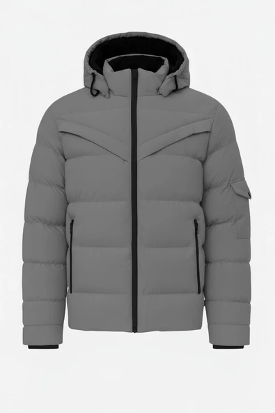 Erkek Gri Erkek Outdoor Su Geçirmez Kapüşonlu Kışlık Kaban – Rüzgar ve Yağmura Dayanıklı  Mont&Kaban ürün görseli 1