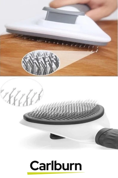 Premium Otomatik Tuşlu Temizlenen Evcil Hayvan Kedi Köpek Pet Tüy Toplayıcı Tarağı - Gri - 2