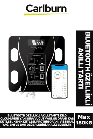 Lcd Ekran Kas Kütle Vücut Yağı Kemik Kütle Protein Oranı Ölçer Bluetooth Özellikli Akıllı Tartı