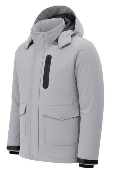Erkek Gri Outdoor Su Geçirmez Kapüşonlu Kışlık Kaban – Rüzgar ve Yağmura Dayanıklı - Resim 2