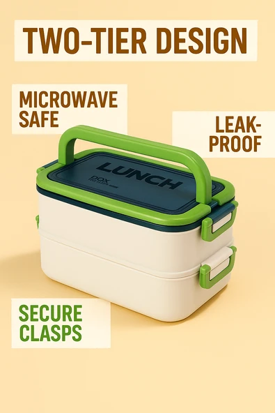 Taşınabilir Yemek Kabı 2 Katlı Lunch Box Diyet Beslenme Kutusu Saklama Kabı Çatal Kaşıklı Sefer Tası