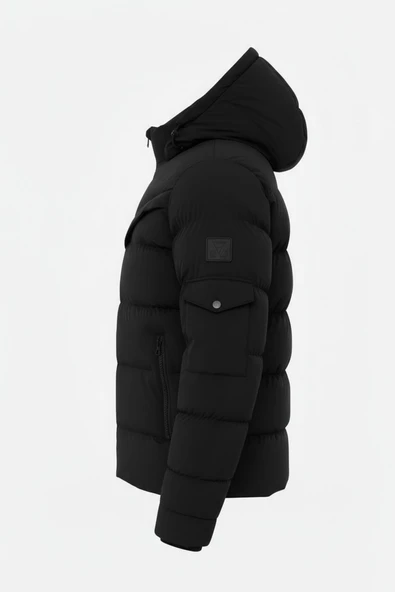 Erkek Siyah Erkek Outdoor Su Geçirmez Kapüşonlu Kışlık Kaban – Rüzgar ve Yağmura Dayanıklı  Mont&Kaban - 2