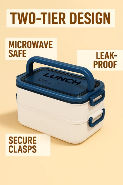 Taşınabilir Yemek Kabı 2 Katlı Lunch Box Diyet Beslenme Kutusu Saklama Kabı Çatal Kaşıklı Sefer Tası - 4