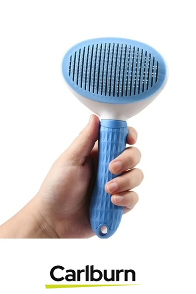 Premium Otomatik Tuşlu Temizlenen Evcil Hayvan Kedi Köpek Pet Tüy Toplayıcı Tarağı - Mavi - 2