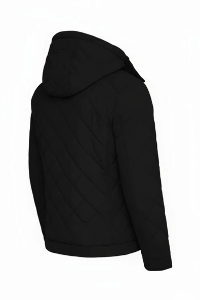 Erkek Siyah Outdoor Su İtici Kapüşonlu Kaban – Rüzgar Geçirmez, Hafif ve Dayanıklı Kapitone Mont&Kaban - 3