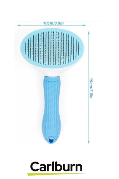 Premium Otomatik Tuşlu Temizlenen Evcil Hayvan Kedi Köpek Pet Tüy Toplayıcı Tarağı - Mavi - 3