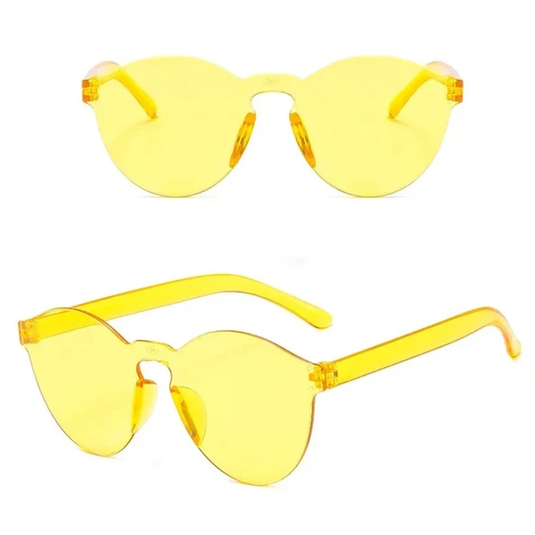 Sert Mika Oval Şekilli Çerçevesiz Sarı Gözlük Retro Parti 5x14 Cm - 3