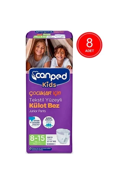 Canped Kids Tekstil Yüzeyli 8-15 Yaş 8'li 8 Adet Çocuk Külotlu Hasta Bezi - 3