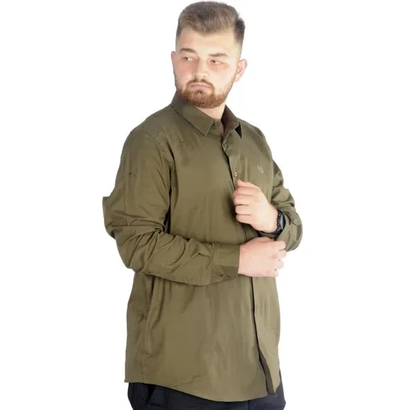 Büyük Beden Erkek Klasik Gömlek Likralı 20351 Haki - Resim 2