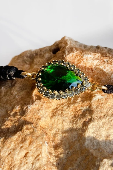 Yeşil Yeşim Renk Seçenekli Taşlı El İşi İpli Bileklik Ayarlanabilir - 3