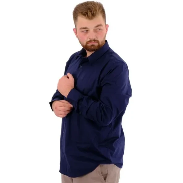 Büyük Beden Erkek Klasik Gömlek Likralı 20351 Lacivert - 2