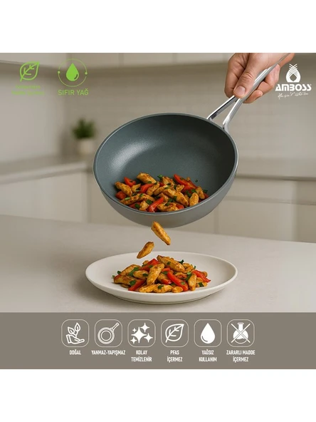 Amboss Sera Nova Yanmaz Yapışmaz Seramik Wok Tava 28 cm – Gri - 5