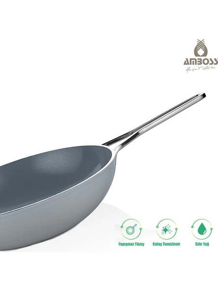 Amboss Sera Nova Yanmaz Yapışmaz Seramik Wok Tava 28 cm – Gri - 2