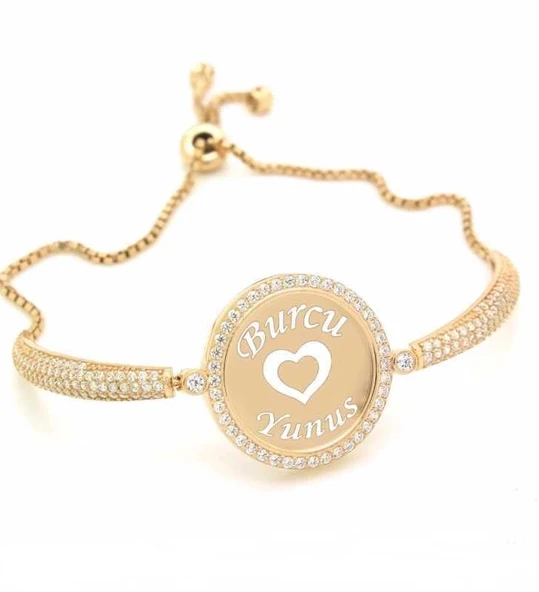 Supertrend Gümüş Rose İsimli Kişiye Özel Taşlı Bayan Bileklik