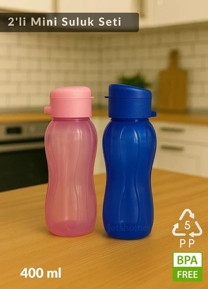2'li Set BPA Free 400 ml Su Şişesi – Kokusuz, Akıtmaz, PP-5, Spor ve Okul Suluk