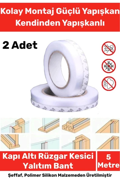 Ses Böcek Toz Önleyici Rüzgar Kesici Kapı Pencere Isı Izolasyon Yalıtım Şeffaf Şerit Bant 5mt 2 Adet