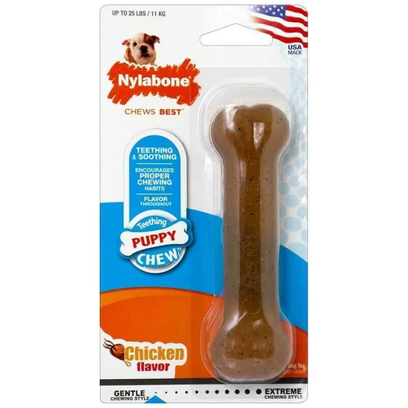 552000-Nylabone Tavuk Aromalı Yavru Köpek Çiğneme Kemiği S 12 Cm ürün görseli 1