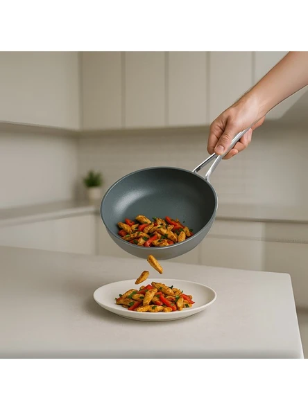 Amboss Sera Nova Yanmaz Yapışmaz Seramik Wok Tava 28 cm – Gri - 4