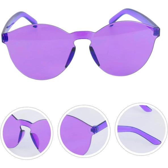 Sert Mika Oval Şekilli Çerçevesiz Mor Gözlük Retro Parti 5x14 Cm - 5