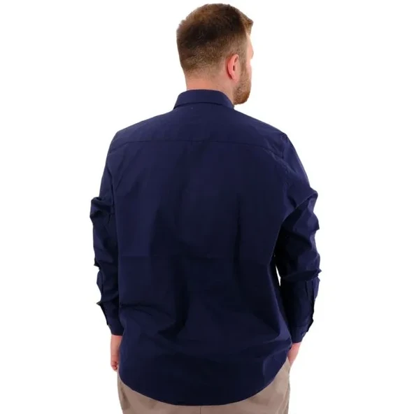 Büyük Beden Erkek Klasik Gömlek Likralı 20351 Lacivert - 4