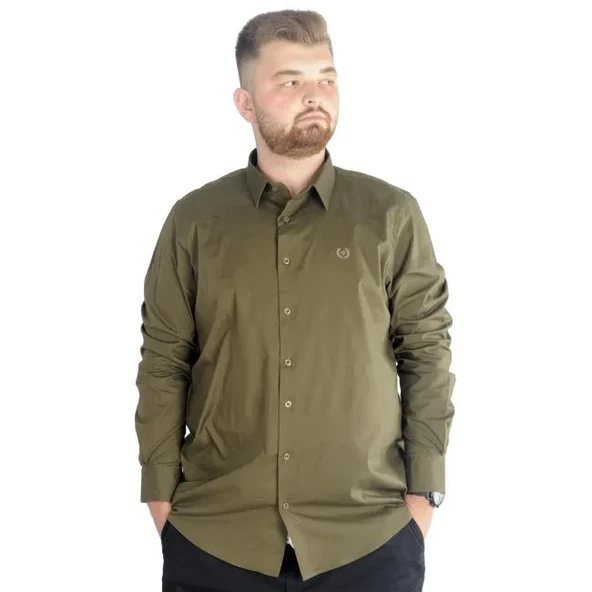 Büyük Beden Erkek Klasik Gömlek Likralı 20351 Haki ürün görseli 1