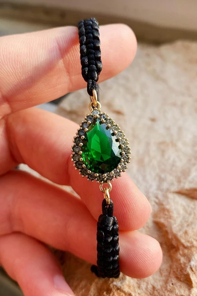 Yeşil Yeşim Renk Seçenekli Taşlı El İşi İpli Bileklik Ayarlanabilir - 2