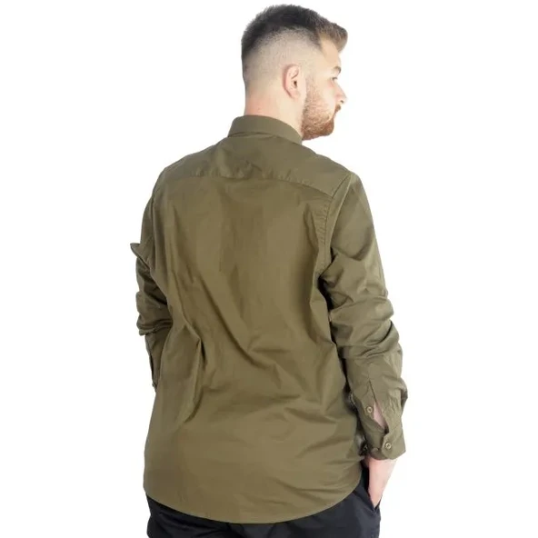 Büyük Beden Erkek Klasik Gömlek Likralı 20351 Haki - Resim 4