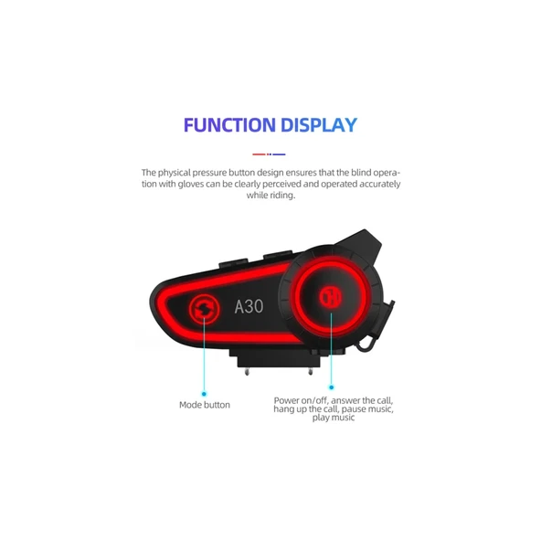 A30 Motosiklet Kask Kulaklık Intercom Işıklı 2 Eşleşme Özellikli - 4