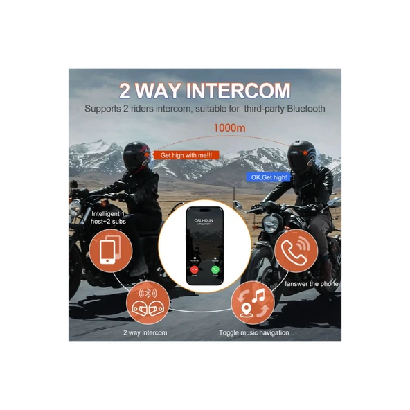Yeni Model Y80-2x Motosiklet İntercom 2 Kişilik Bağlantı Rgb Işıklı Bluetooth Kulaklık Seti - 3