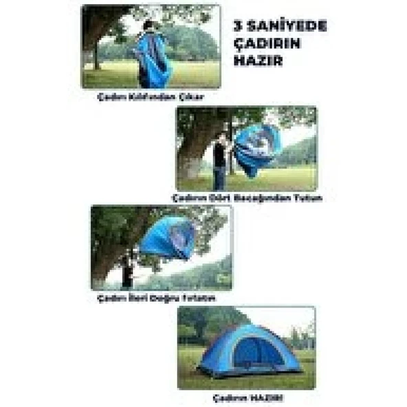 Otomatik Havada Açılan Su Geçirmez Çadır 4 Kişilik - 3