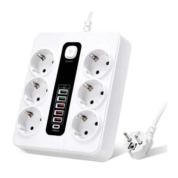 Hp-h04 3000w 10amper 6’lı 2metre Uzatma Kablolu Çoklu Termal Akım Priz - 2