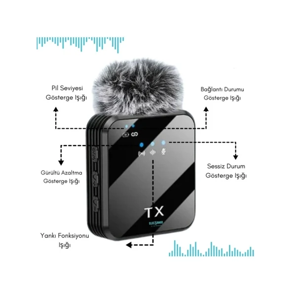 Yüksek Kalite Profesyonel 3 In 1 Kablosuz Taşınabilir Yaka Mikrofonu Tüylü - 2