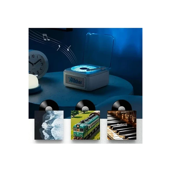 Nostalji Mini Plak Görünümlü Radyolu Bluetooth Hoparlör 3d Ses Dalgası Retro Müzik Plak Beyaz - 3
