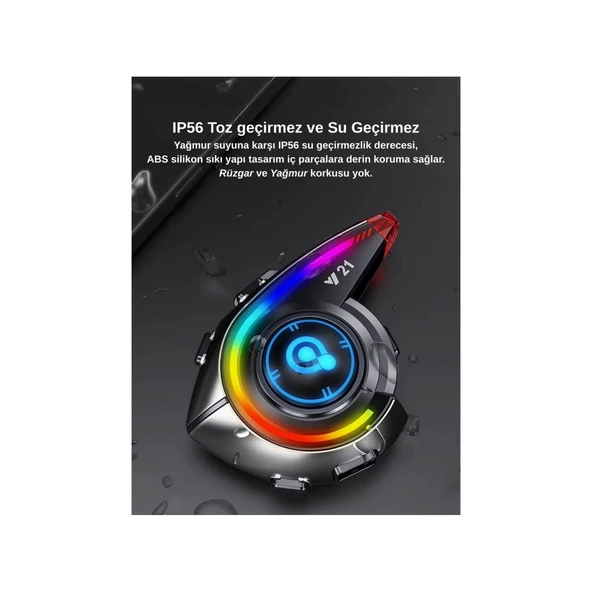 Y21 Rgb Işık Efektli Intercom Bluetooth Motosiklet Kask Kulaklığı Intercom Kulaklık - 5