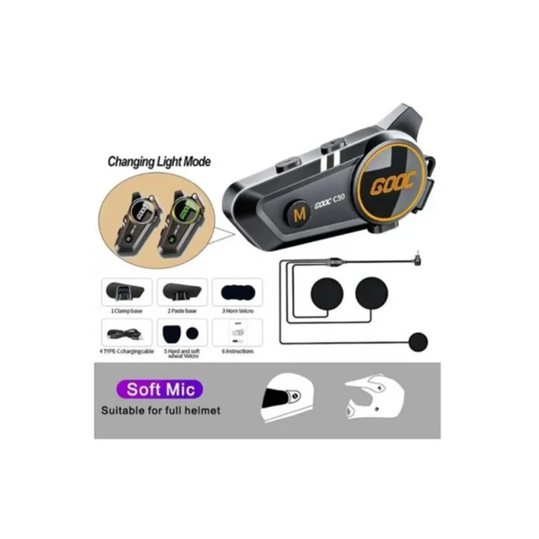 C50 Motosiklet Intercom Kask Kulaklık 1000 Mah Rgb Işıklı Bluetooth Kulaklık Ip67 - 4