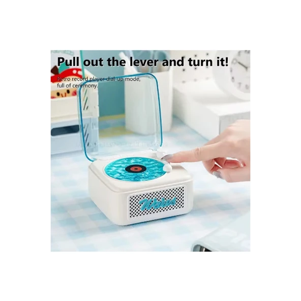 Nostalji Mini Plak Görünümlü Radyolu Bluetooth Hoparlör 3d Ses Dalgası Retro Müzik Plak Beyaz - 2