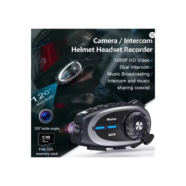 Q29 Motosiklet Kask Bluetooth Kulaklık Eşleşmeli 1080p Kamera Geniş Açı Su Geçirmez Intercom - 3