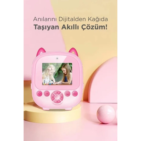 Dijital Video Fotoğraf App Destekli Çocuk Kamerası Termal Resim Kağıt Baskılı Yazıcı Pembe - 2