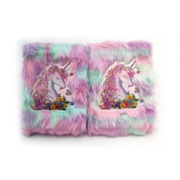 Çiçekli Unicorn Tasarımlı Peluş Hatıra Defteri ürün görseli 1