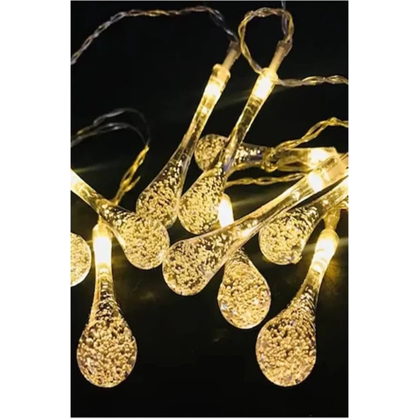 10 Led 2 Metre Sarı Kristal Su Damlası Güneş Enerjili Led Işık Solar Bahçe Ağaç Lamba Aydınlatması - 2