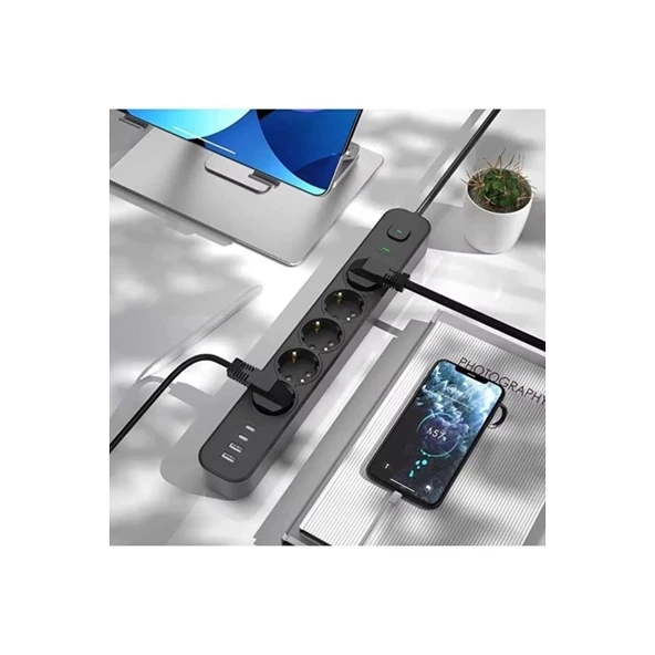 5 Prizli Akım Korumalı Uzatma Kablosu | 2xusb-a + 2xusb-c | 3680w - 2m Kablo - 2