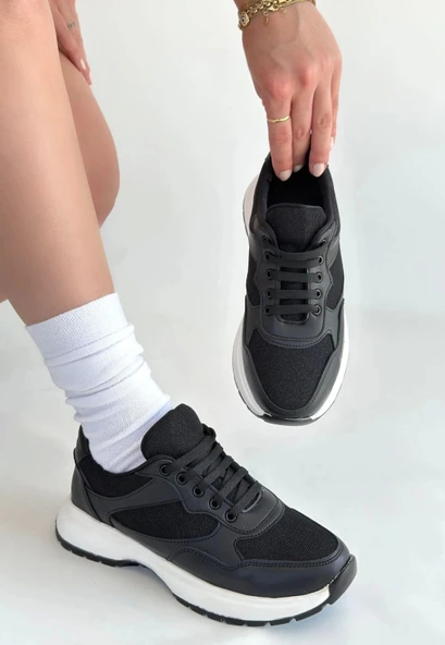 Slar Siyah Cilt Bağcıklı Spor Ayakkabı - 3