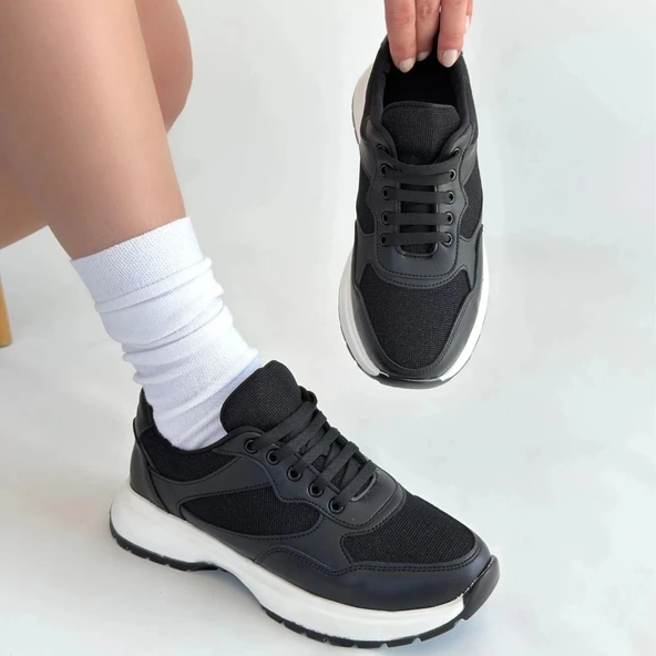 Slar Siyah Cilt Bağcıklı Spor Ayakkabı - 4