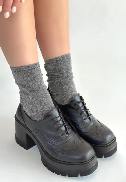 Tiwer Siyah Cilt Dolgu Topuk Ayakkabı - 2