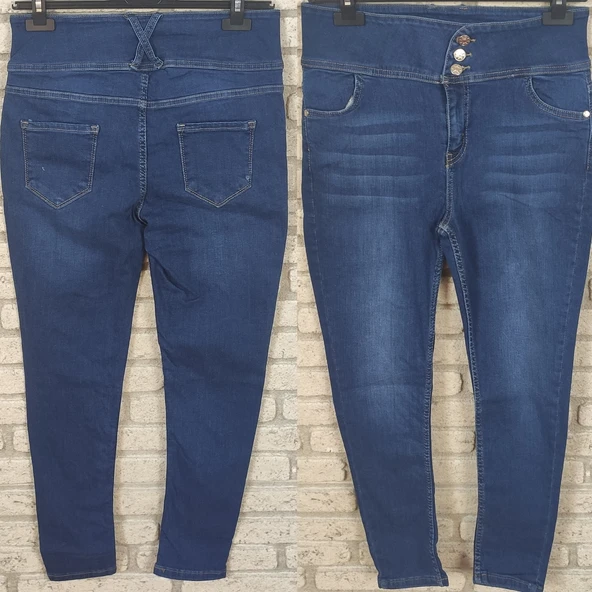 Yüksek Bel Likralı Jean Pantolon 90 Cm - Resim 2