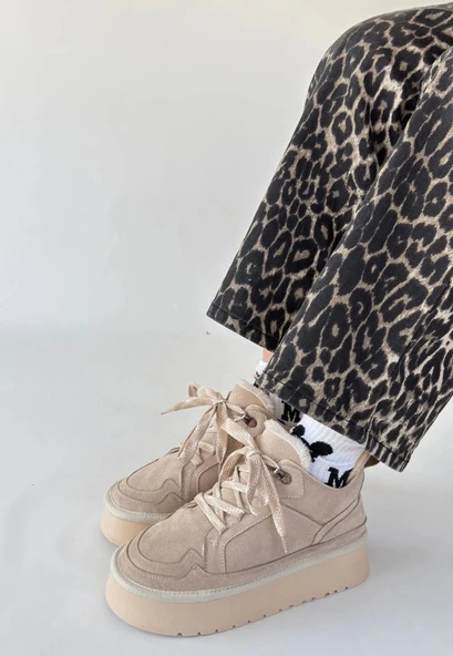 Muden Bej Süet Bağcıklı Bot