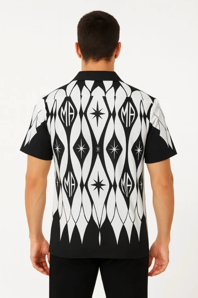 Erkek İki İplik Kumaş Dijital Baskılı Gömlek - Siyah - 2