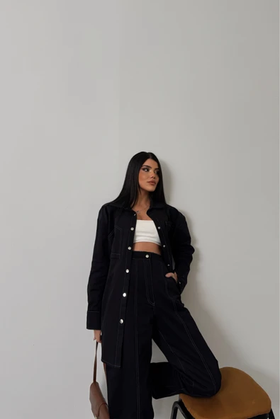 DENİM PUNTOLU GÖMLEK-PANTOLON TAKIM - Mavi - 4